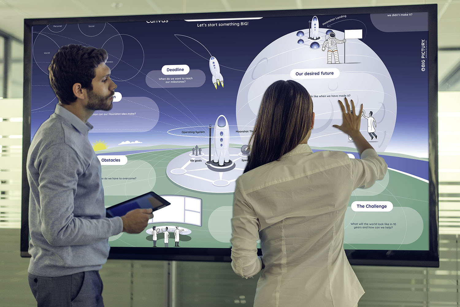 Businesswoman and businessman talking profit